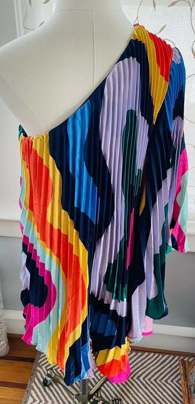 Hutch One-Shoulder Abstract Rainbow Pleated Romper - Picture 5 of 9